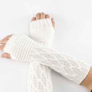 Cozy Solid Color Jacquard Knitted Sleevelet for Y2K Fashion and Aesthetic Outfits