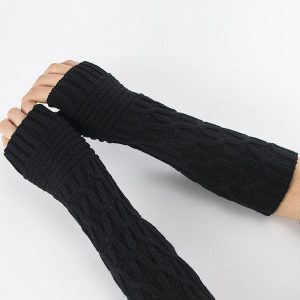 Cozy Solid Color Jacquard Knitted Sleevelet for Y2K Fashion and Aesthetic Outfits