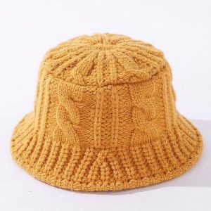 Cozy Solid Knitting Bucket Hat for Y2K Aesthetic and Grunge Style Outfits