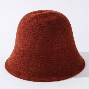 Cozy Solid Knitting Bucket Hat for Y2K Aesthetic and Grunge Style Outfits