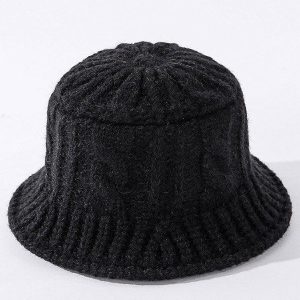 Cozy Solid Knitting Bucket Hat for Y2K Aesthetic and Grunge Style Outfits