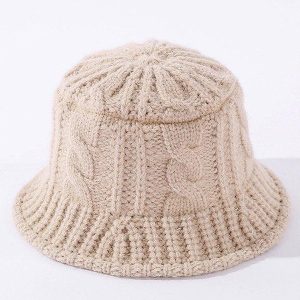 Cozy Solid Knitting Bucket Hat for Y2K Aesthetic and Grunge Style Outfits