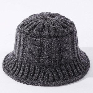 Cozy Solid Knitting Bucket Hat for Y2K Aesthetic and Grunge Style Outfits