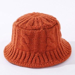 Cozy Solid Knitting Bucket Hat for Y2K Aesthetic and Grunge Style Outfits