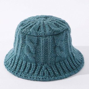 Cozy Solid Knitting Bucket Hat for Y2K Aesthetic and Grunge Style Outfits