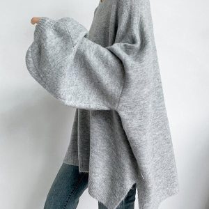 Cozy Stretch Mohair-Blend Balloon Sleeve Sweater Top - Y2K Aesthetic Solid Knit Top