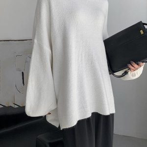 Cozy Stretch Mohair-Blend Balloon Sleeve Sweater Top - Y2K Aesthetic Solid Knit Top