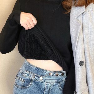 Cozy Thickened Slim Knit Sweater for Women - Autumn Winter Half High Collar Pullover