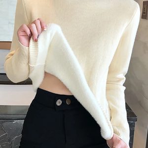 Cozy Thickened Slim Knit Sweater for Women - Autumn Winter Half High Collar Pullover