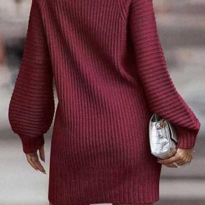 Cozy Turtleneck Solid Sweater Dress for Y2K Aesthetic and Grunge Style Outfits