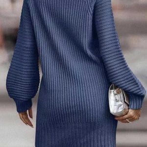 Cozy Turtleneck Solid Sweater Dress for Y2K Aesthetic and Grunge Style Outfits