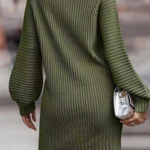 Cozy Turtleneck Solid Sweater Dress for Y2K Aesthetic and Grunge Style Outfits