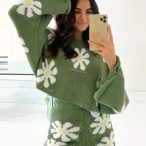 Cozy Two Piece Set: Women's Autumn Long Sleeve Sweater Top & Loose Shorts Tracksuit