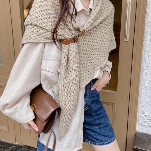 Cozy Versatile Knitted Triangle Scarf for Y2K Aesthetic and Grunge Style Outfits