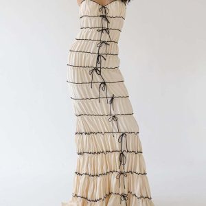 Creamy Shoelace Maxi Dress - Y2K Aesthetic Fashion for Effortless Style and Comfort