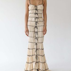 Creamy Shoelace Maxi Dress - Y2K Aesthetic Fashion for Effortless Style and Comfort