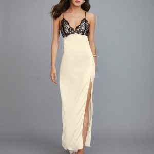 Crisscross Lace Detail Split Maxi Dress - Y2K Aesthetic Fashion for Effortless Elegance