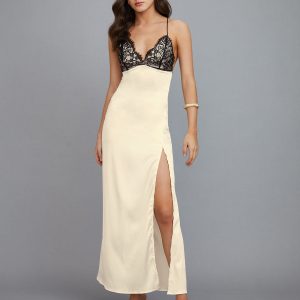 Crisscross Lace Detail Split Maxi Dress - Y2K Aesthetic Fashion for Effortless Elegance