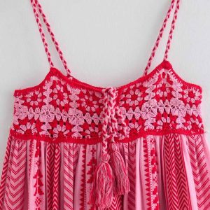 Crochet Patchwork Tassel Cami Dress - Y2K Aesthetic Boho Style for Trendy Outfits