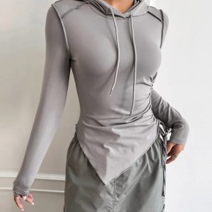 Cropped Asymmetrical Hoodie for Women - Slim Fit Sexy Bodycon Pullover, Casual Autumn Fashion 2023