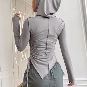 Cropped Asymmetrical Hoodie for Women - Slim Fit Sexy Bodycon Pullover, Casual Autumn Fashion 2023