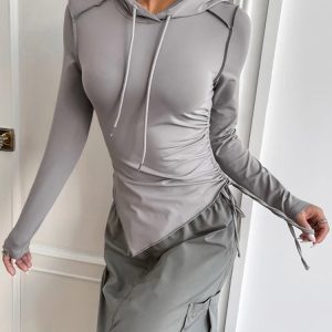 Cropped Asymmetrical Hoodie for Women - Slim Fit Sexy Bodycon Pullover, Casual Autumn Fashion 2023