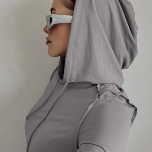 Cropped Asymmetrical Hoodie for Women - Slim Fit Sexy Bodycon Pullover, Casual Autumn Fashion 2023