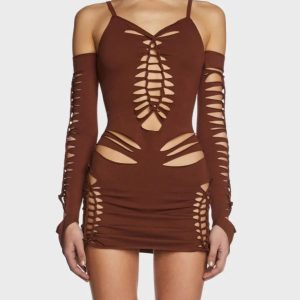 Cut Out Mini Dress with Sleeves - Y2K Aesthetic Cute Dress for Trendy Outfits