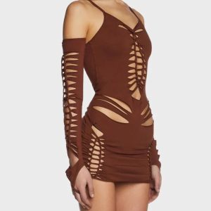 Cut Out Mini Dress with Sleeves - Y2K Aesthetic Cute Dress for Trendy Outfits