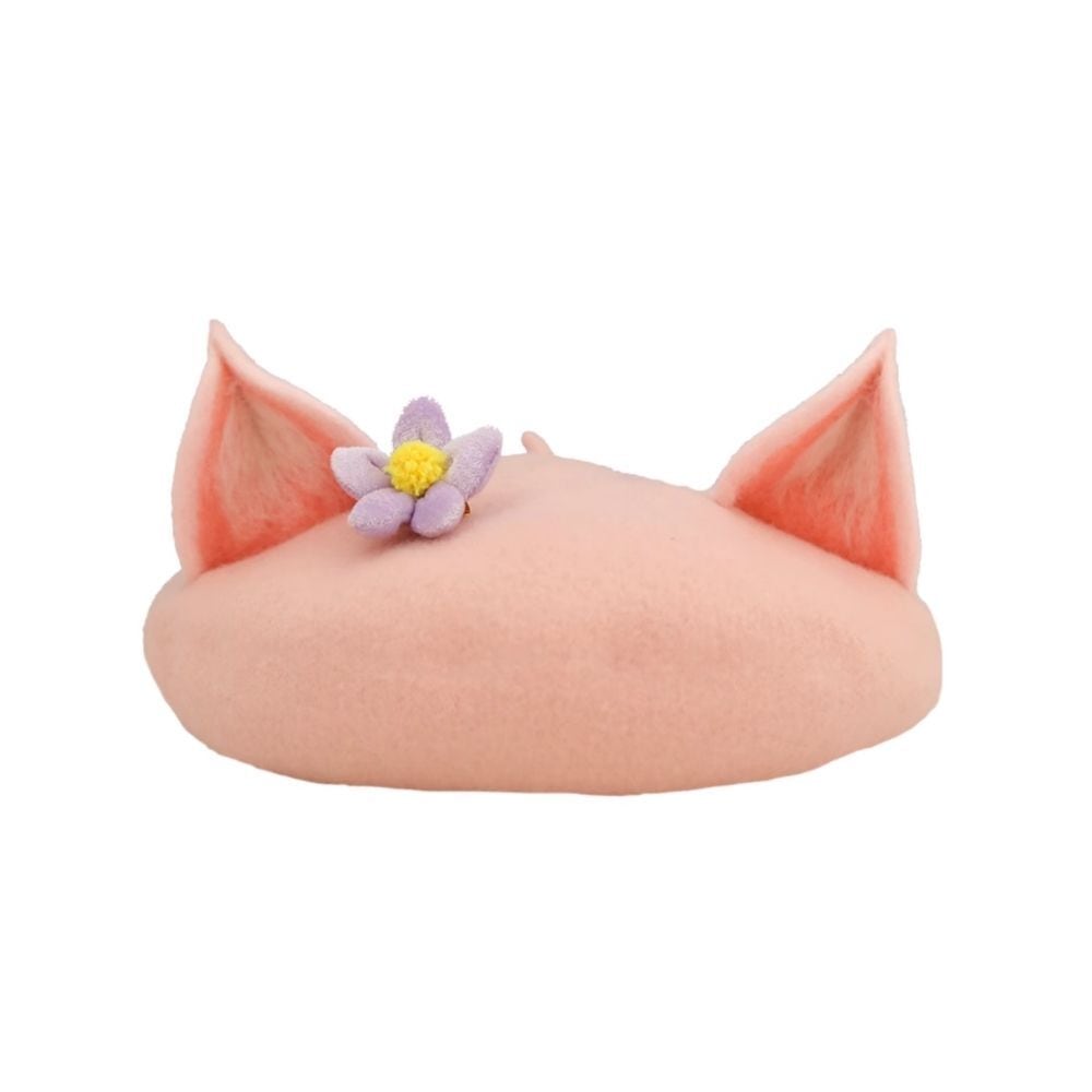 Cute Baby Pink Fox Ears Wool Felt Beret - Y2K Aesthetic Coquette Style Accessory