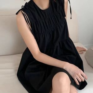 Cute Bow Lace-Up Pleated Dress - Y2K Aesthetic Sleeveless Mini Dress for Stylish Outfits