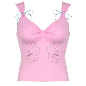 Cute Zulay Rabbit Print Top in Y2K Aesthetic for Cozy and Stylish Outfits