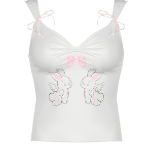 Cute Zulay Rabbit Print Top in Y2K Aesthetic for Cozy and Stylish Outfits