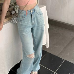 Danika Y2K Loose Jeans - Trendy Grunge Style with Vintage Aesthetic Appeal