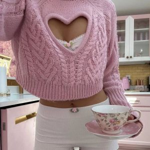 Darcy Hearth Y2K Aesthetic Cut Sweater - Cozy Vintage Style for Trendy Outfits