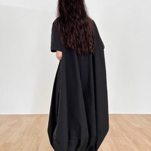 Dark Aesthetic Lapel Single-Breasted Irregular Shirt Dress for Grunge Style Lovers