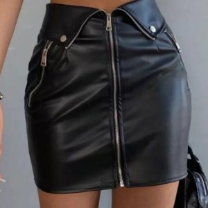 Daylani Y2K Leather Mini Skirt - Edgy Grunge Style for Aesthetic Outfits