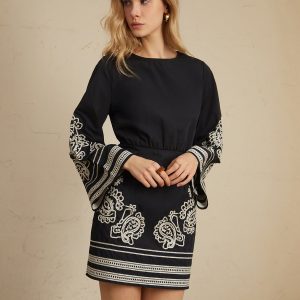 Delicate Embroidered Bell Sleeve Dress for Y2K Aesthetic and Coquette Style