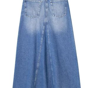 Denim Dress Set for Women: Sleeveless Backless Crop Top & Loose Maxi Skirt Two-Piece Outfit