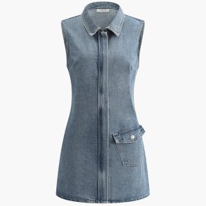 Denim Sleeveless Pocket Dress - Y2K Aesthetic Casual Style for Effortless Chic Looks