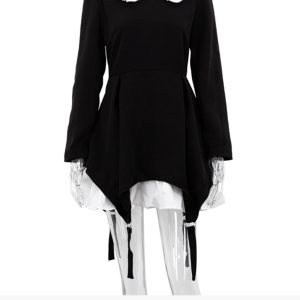 Doll Collar Ruched Two-Piece Dress in Y2K Style - Cute Coquette Aesthetic Outfit