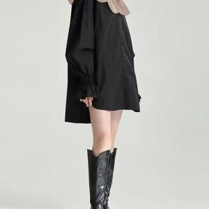 Doll Petal Collar Oversized Y2K Shirt - Cute Coquette Aesthetic Top for Effortless Style