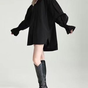 Doll Petal Collar Oversized Y2K Shirt - Cute Coquette Aesthetic Top for Effortless Style