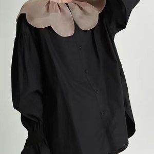 Doll Petal Collar Oversized Y2K Shirt - Cute Coquette Aesthetic Top for Effortless Style