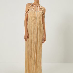 Draped Halterneck Backless Long Dress - Y2K Aesthetic Evening Gown for Chic Style