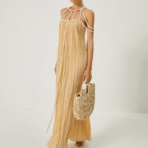 Draped Halterneck Backless Long Dress - Y2K Aesthetic Evening Gown for Chic Style