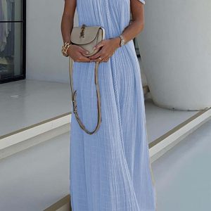 Draped Woven Halterneck Backless Maxi Dress - Y2K Aesthetic Evening Wear for Chic Style