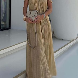 Draped Woven Halterneck Backless Maxi Dress - Y2K Aesthetic Evening Wear for Chic Style