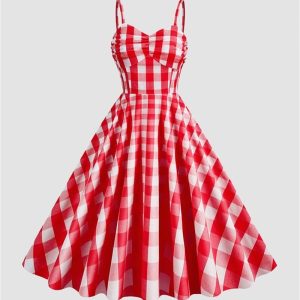 Dreamland Picnic Gingham Flare Dress - Y2K Aesthetic Cute Summer Outfit