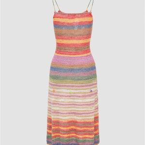 Dunereach Y2K Aesthetic Midi Knit Gradient Dress for Trendy Coquette Style